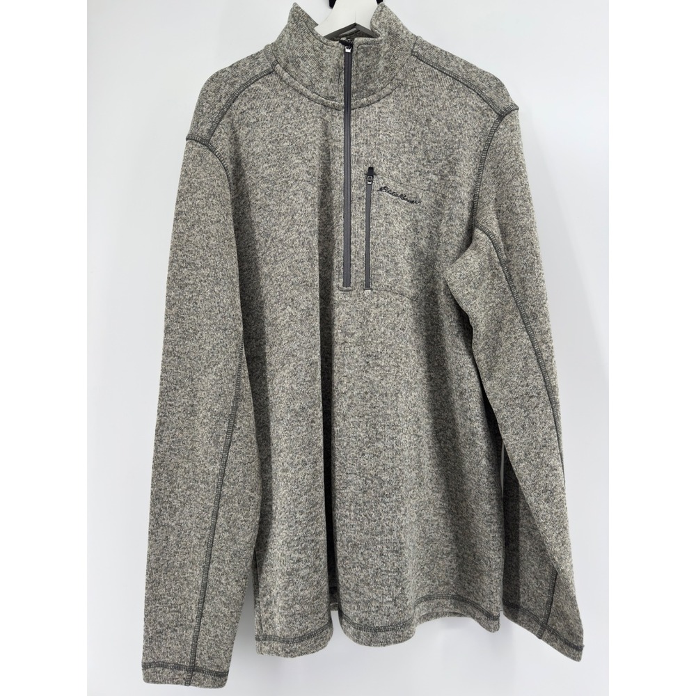 Eddie Bauer Mens TXL Gray Heather Quarter Zip Fleece Sweater Knit Pullover